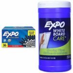 EXPO Low Odor Dry Erase Markers, Fine Tip, Black, 36 Count & White Board Care Dry Erase Wipes, 8-Inches x 5.5-Inches, 50 Count
