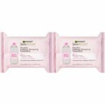 Garnier SkinActive Micellar Facial Cleanser & Makeup Remover Wipes, Gentle for All Skin Types (25 Wipes), 2 Count (Packaging May Vary)